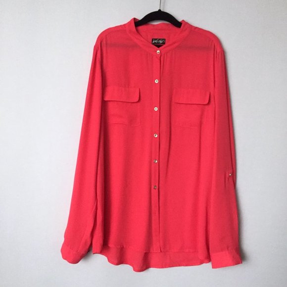 Lord & Taylor Pink Red Chiffon Long Sleeve Button Down Shirt - Picture 4 of 4